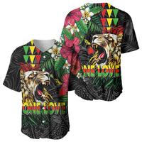 Hawaiian One Love Baseball Jersey Reggae Lion Tropical Plants and Kakau with Tribal Pattern LT03 - Polynesian Pride
