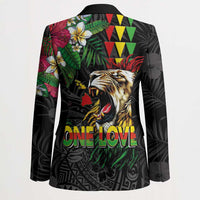 Hawaiian One Love Blazer Reggae Lion Tropical Plants and Kakau with Tribal Pattern