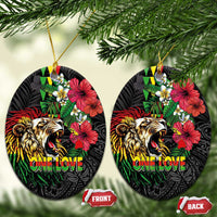 Hawaiian One Love Ceramic Ornament Reggae Lion Tropical Plants and Kakau with Tribal Pattern