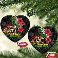 Hawaiian One Love Ceramic Ornament Reggae Lion Tropical Plants and Kakau with Tribal Pattern