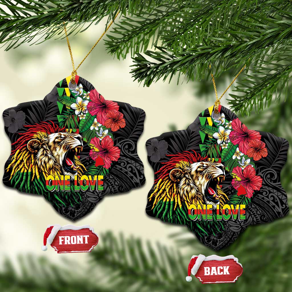 Hawaiian One Love Ceramic Ornament Reggae Lion Tropical Plants and Kakau with Tribal Pattern