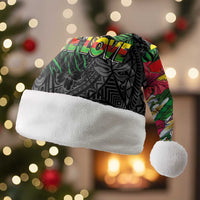Hawaiian One Love Christmas Santa Hat Reggae Lion Tropical Plants and Kakau with Tribal Pattern