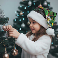 Hawaiian One Love Christmas Santa Hat Reggae Lion Tropical Plants and Kakau with Tribal Pattern