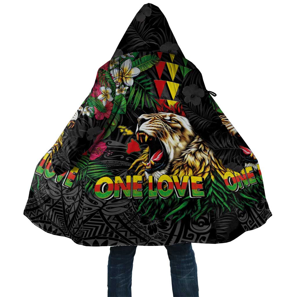 Hawaiian One Love Cloak Reggae Lion Tropical Plants and Kakau with Tribal Pattern
