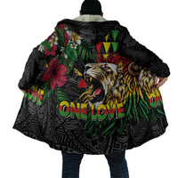 Hawaiian One Love Cloak Reggae Lion Tropical Plants and Kakau with Tribal Pattern
