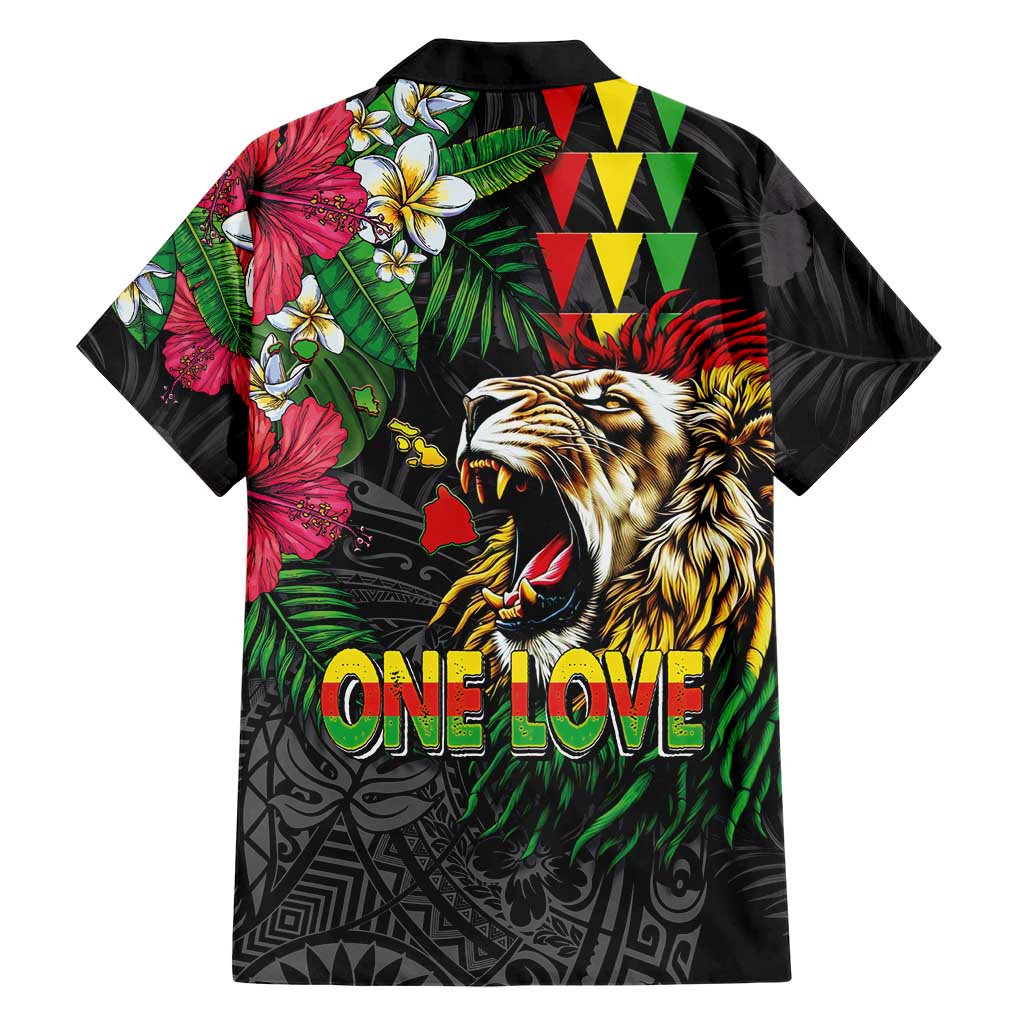 Hawaiian One Love Family Matching Long Sleeve Bodycon Dress and Hawaiian Shirt Reggae Lion Tropical Plants and Kakau with Tribal Pattern LT03 - Polynesian Pride