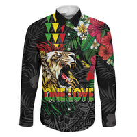 Hawaiian One Love Family Matching Off Shoulder Maxi Dress and Hawaiian Shirt Reggae Lion Tropical Plants and Kakau with Tribal Pattern