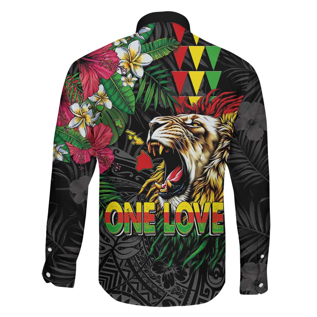 Hawaiian One Love Family Matching Puletasi and Hawaiian Shirt Reggae Lion Tropical Plants and Kakau with Tribal Pattern