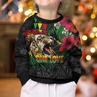 Hawaiian One Love Kid Ugly Christmas Sweater Reggae Lion Tropical Plants and Kakau with Tribal Pattern LT03 - Polynesian Pride
