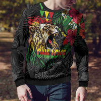 Hawaiian One Love Ugly Christmas Sweater Reggae Lion Tropical Plants and Kakau with Tribal Pattern