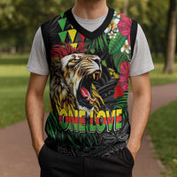 Hawaiian One Love Christmas Knitted V-Neck Vest Reggae Lion Tropical Plants and Kakau with Tribal Pattern LT03 - Polynesian Pride