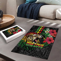 Hawaiian One Love Puzzle Reggae Lion Tropical Plants and Kakau with Tribal Pattern LT03 - Polynesian Pride