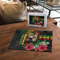Hawaiian One Love Puzzle Reggae Lion Tropical Plants and Kakau with Tribal Pattern LT03 - Polynesian Pride