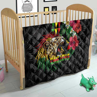 Hawaiian One Love Quilt Reggae Lion Tropical Plants and Kakau with Tribal Pattern