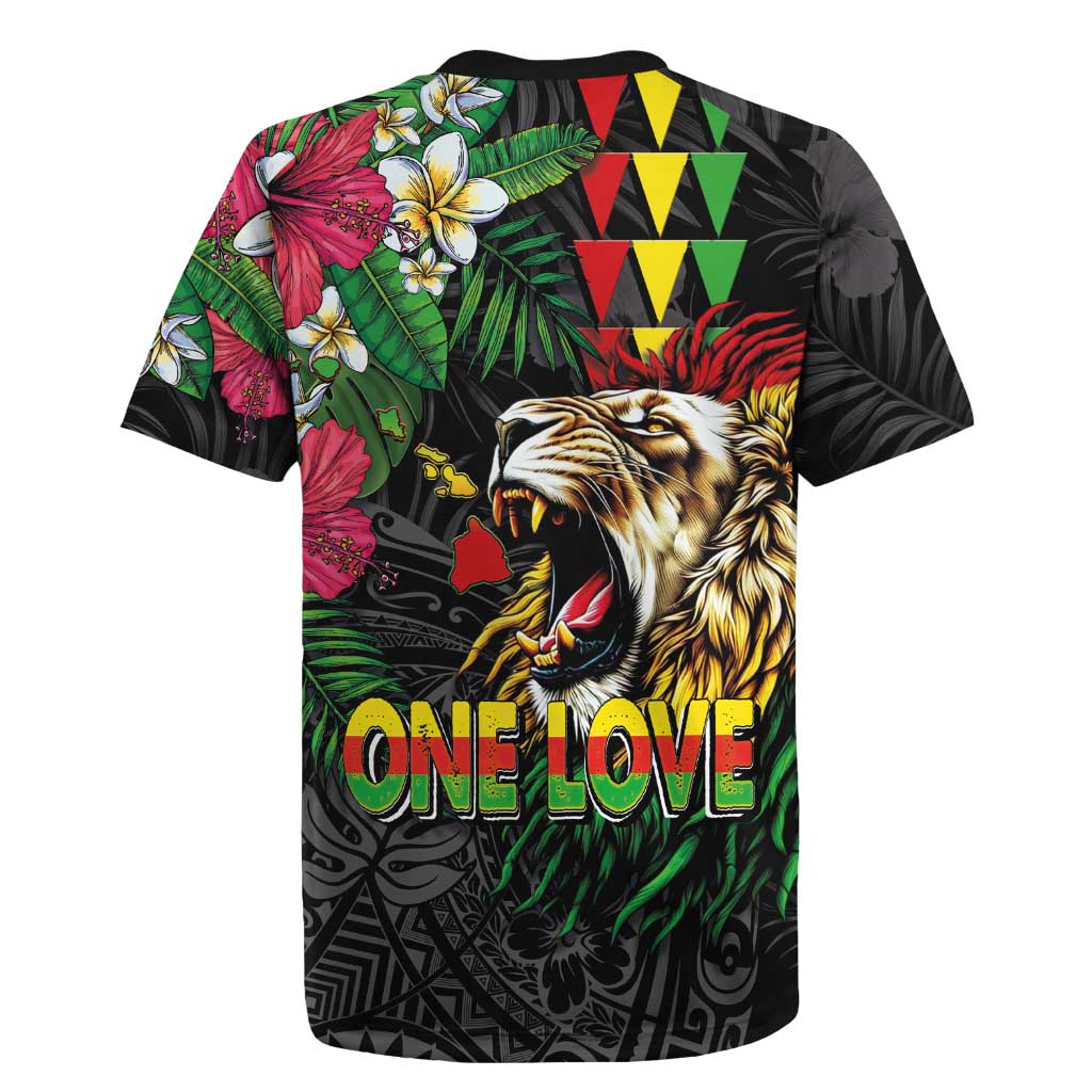 Hawaiian One Love Rugby Jersey Reggae Lion Tropical Plants and Kakau with Tribal Pattern