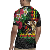 Hawaiian One Love Rugby Jersey Reggae Lion Tropical Plants and Kakau with Tribal Pattern