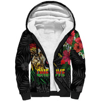 Hawaiian One Love Sherpa Hoodie Reggae Lion Tropical Plants and Kakau with Tribal Pattern