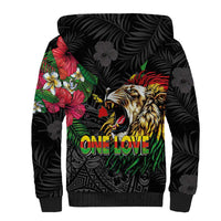 Hawaiian One Love Sherpa Hoodie Reggae Lion Tropical Plants and Kakau with Tribal Pattern