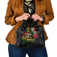 Hawaiian One Love Shoulder Handbag Reggae Lion Tropical Plants and Kakau with Tribal Pattern