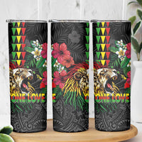 Hawaiian One Love Skinny Tumbler Reggae Lion Tropical Plants and Kakau with Tribal Pattern LT03 - Polynesian Pride