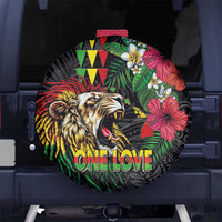 Hawaiian One Love Spare Tire Cover Reggae Lion Tropical Plants and Kakau with Tribal Pattern LT03 No hole Black - Polynesian Pride