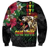 Hawaiian One Love Sweatshirt Reggae Lion Tropical Plants and Kakau with Tribal Pattern