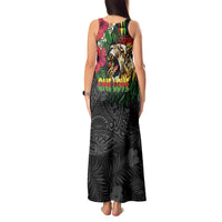 Hawaiian One Love Tank Maxi Dress Reggae Lion Tropical Plants and Kakau with Tribal Pattern LT03 - Polynesian Pride