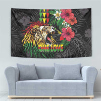 Hawaiian One Love Tapestry Reggae Lion Tropical Plants and Kakau with Tribal Pattern