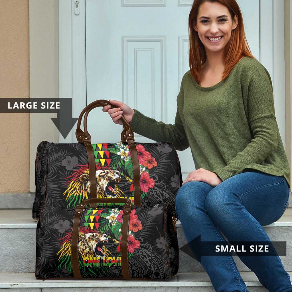 Hawaiian One Love Travel Bag Reggae Lion Tropical Plants and Kakau with Tribal Pattern