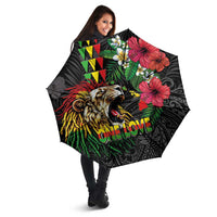 Hawaiian One Love Umbrella Reggae Lion Tropical Plants and Kakau with Tribal Pattern LT03 - Polynesian Pride