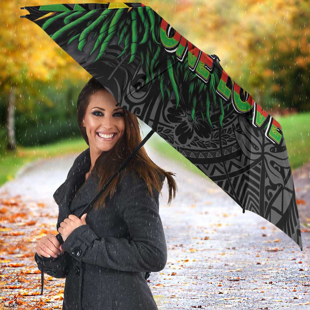 Hawaiian One Love Umbrella Reggae Lion Tropical Plants and Kakau with Tribal Pattern LT03 - Polynesian Pride
