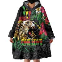 Hawaiian One Love Wearable Blanket Hoodie Reggae Lion Tropical Plants and Kakau with Tribal Pattern LT03 - Polynesian Pride
