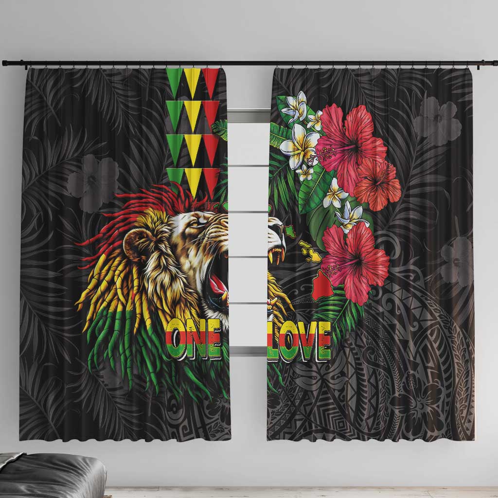 Hawaiian One Love Window Curtain Reggae Lion Tropical Plants and Kakau with Tribal Pattern