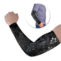 Hawaiian Tropical Plants and Tribal Whales Arm Sleeves Polynesian Art Tattoo Grayscale LT03 Set of 2 Black - Polynesian Pride