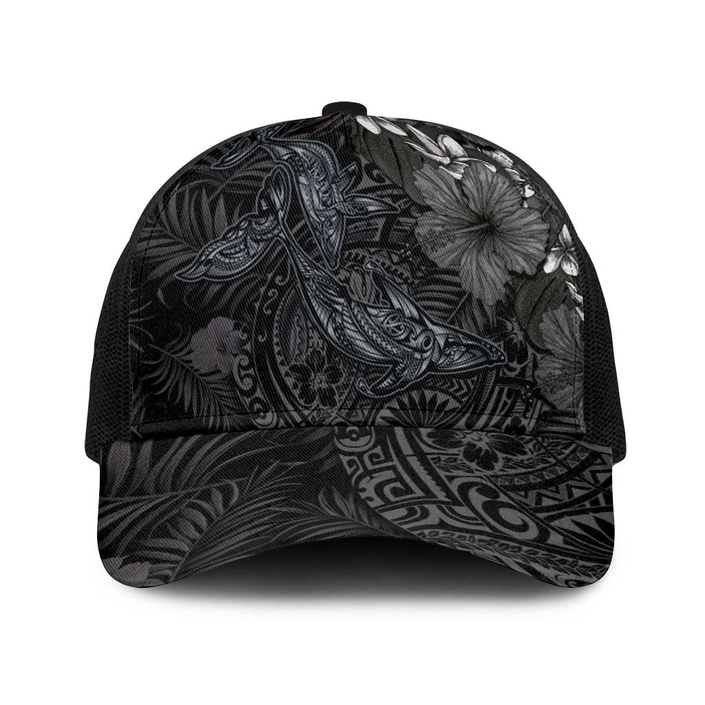 Hawaiian Tropical Plants and Tribal Whales Baseball Net Cap Polynesian Art Tattoo Grayscale LT03 One Size Black Black - Polynesian Pride
