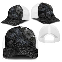 Hawaiian Tropical Plants and Tribal Whales Baseball Net Cap Polynesian Art Tattoo Grayscale LT03 - Polynesian Pride