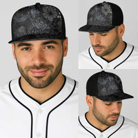 Hawaiian Tropical Plants and Tribal Whales Baseball Net Cap Polynesian Art Tattoo Grayscale LT03 - Polynesian Pride