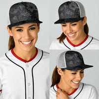 Hawaiian Tropical Plants and Tribal Whales Baseball Net Cap Polynesian Art Tattoo Grayscale LT03 - Polynesian Pride