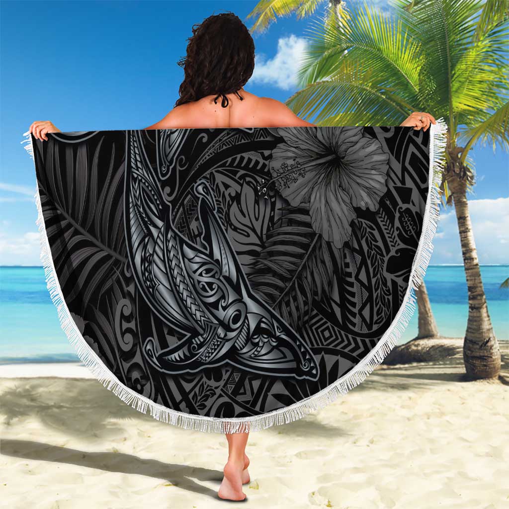 Hawaiian Tropical Plants and Tribal Whales Beach Blanket Polynesian Art Tattoo Grayscale