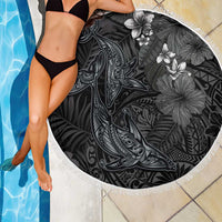 Hawaiian Tropical Plants and Tribal Whales Beach Blanket Polynesian Art Tattoo Grayscale