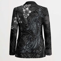 Hawaiian Tropical Plants and Tribal Whales Blazer Polynesian Art Tattoo Grayscale