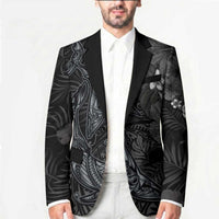 Hawaiian Tropical Plants and Tribal Whales Blazer Polynesian Art Tattoo Grayscale