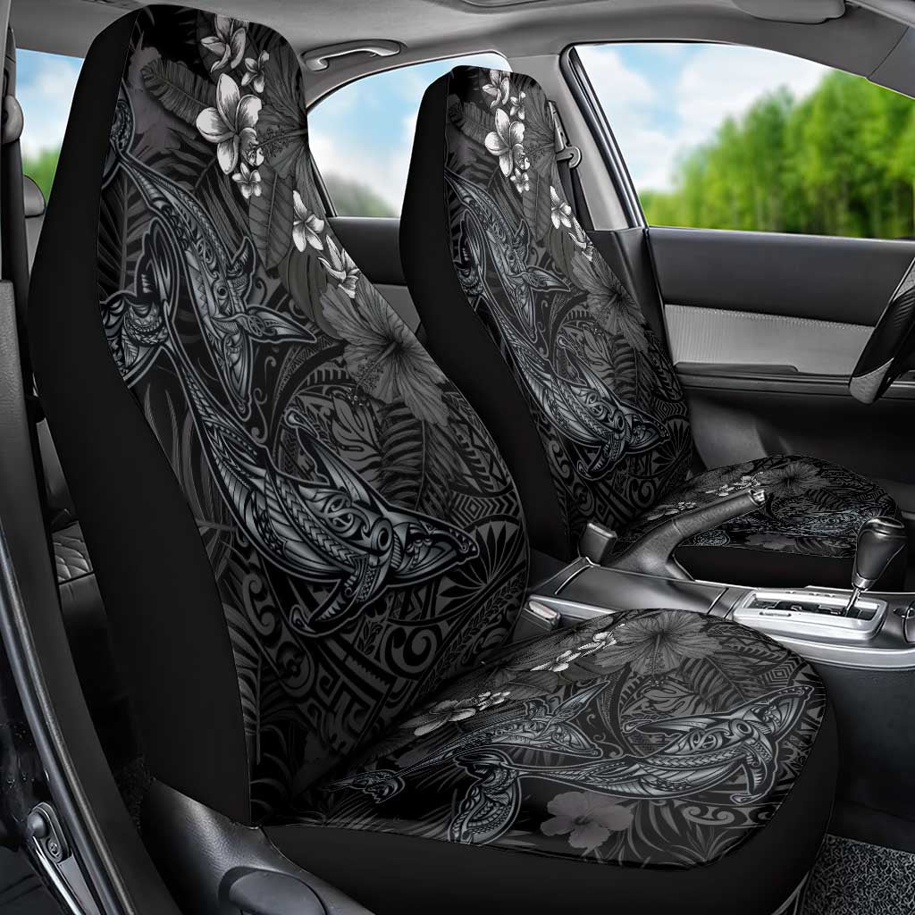 Hawaiian Tropical Plants and Tribal Whales Car Seat Cover Polynesian Art Tattoo Grayscale LT03 - Polynesian Pride