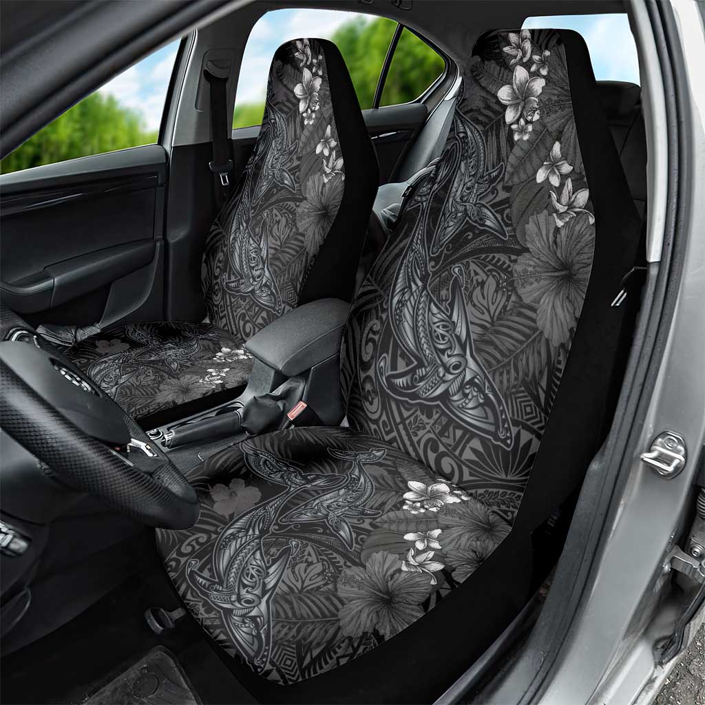 Hawaiian Tropical Plants and Tribal Whales Car Seat Cover Polynesian Art Tattoo Grayscale LT03 - Polynesian Pride