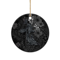 Hawaiian Tropical Plants and Tribal Whales Ceramic Ornament Polynesian Art Tattoo Grayscale