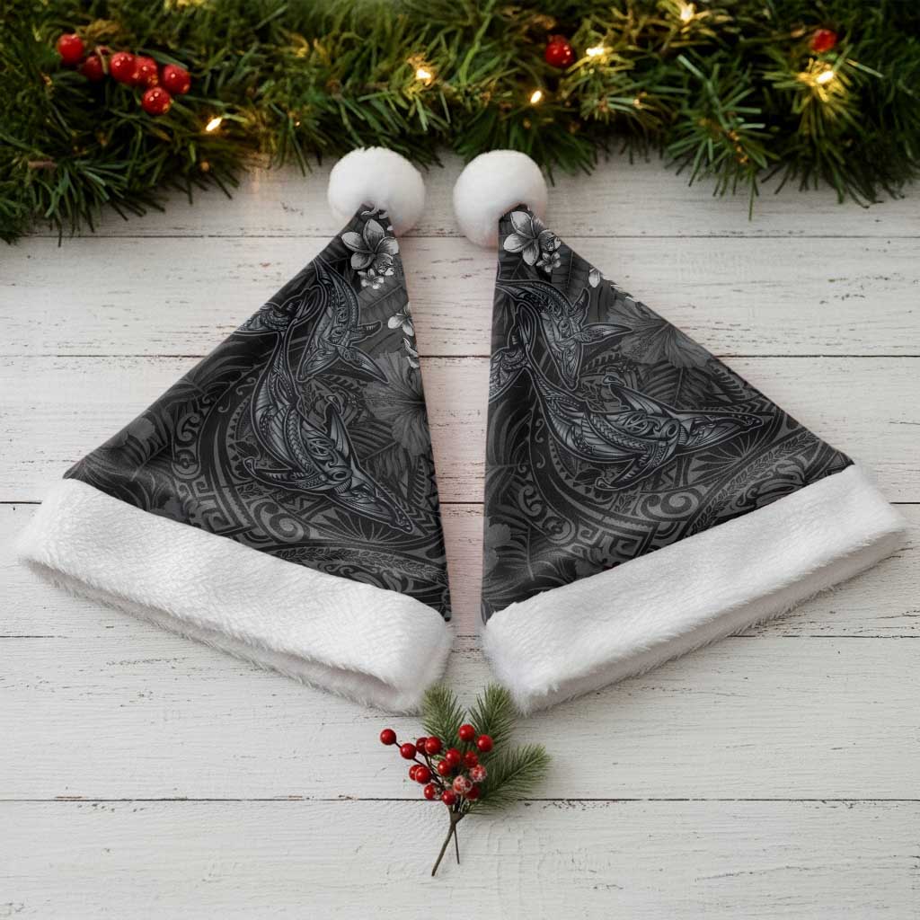 Hawaiian Tropical Plants and Tribal Whales Christmas Santa Hat Polynesian Art Tattoo Grayscale LT03 - Polynesian Pride