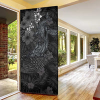 Hawaiian Tropical Plants and Tribal Whales Door Cover Polynesian Art Tattoo Grayscale