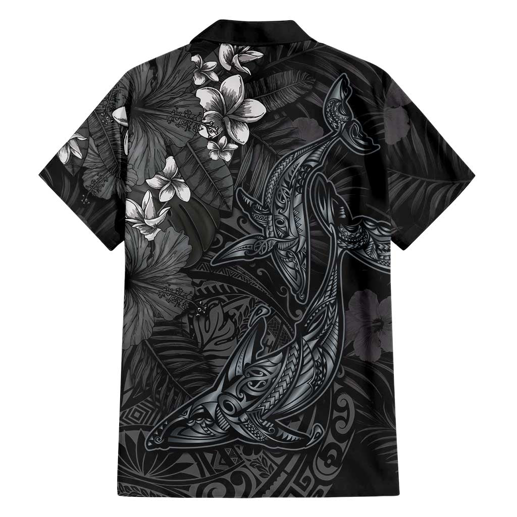 Hawaiian Tropical Plants and Tribal Whales Family Matching Summer Maxi Dress and Hawaiian Shirt Polynesian Art Tattoo Grayscale LT03 - Polynesian Pride