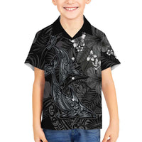 Hawaiian Tropical Plants and Tribal Whales Family Matching Summer Maxi Dress and Hawaiian Shirt Polynesian Art Tattoo Grayscale LT03 Son's Shirt Black - Polynesian Pride