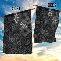 Hawaiian Tropical Plants and Tribal Whales Garden Flag Polynesian Art Tattoo Grayscale LT03 - Polynesian Pride